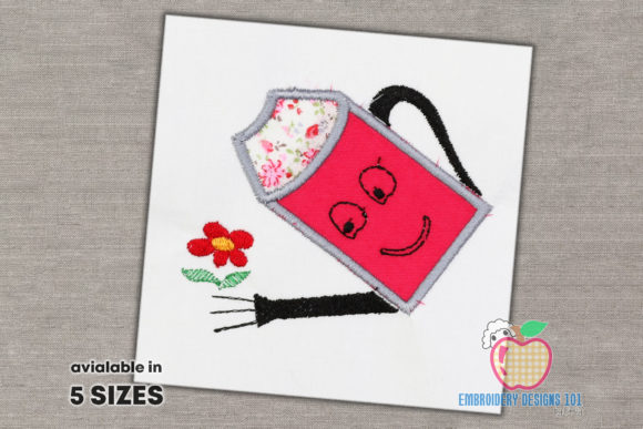Beautiful Flower with Watering Can Embroidery