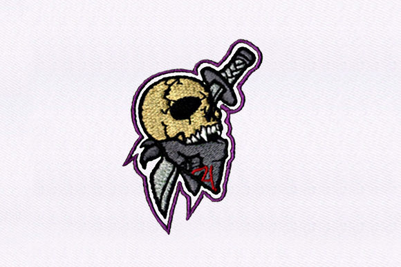 Skull Lodged Sword: A Bold Embroidery Design